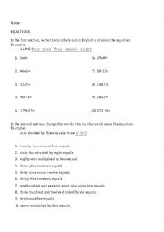 Equations Worksheet