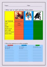 English Worksheet: Superheroes can/cant