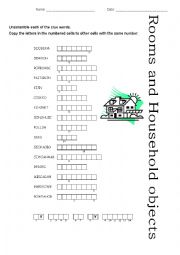 English Worksheet: Unscramble the words - MY HOUSE