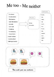 English Worksheet: Me too and me neither