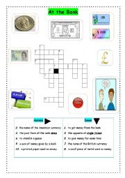 English Worksheet: AT THE BANK crossword puzzle