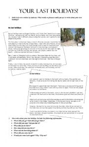 English Worksheet: Your last holiday & A city you know well