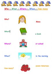 English Worksheet: Who  What  Where  When  How many 