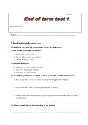 English Worksheet: End Of term test 1 9th form
