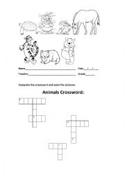 English Worksheet: Animals Crossword