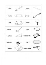 English Worksheet: Tableware memory game