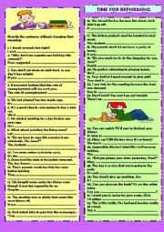 English Worksheet: Time for rephrasing (+ key)