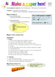 English Worksheet: Make a paper hen