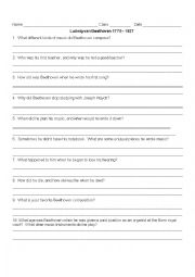 English Worksheet: Beethoven Quiz