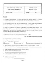 English Worksheet: 8 th form test- March