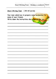 English Worksheet: Short Writing Task - Making a sandwich