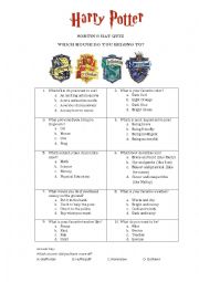 English Worksheet: Sorting Hat Quiz Harry Potter