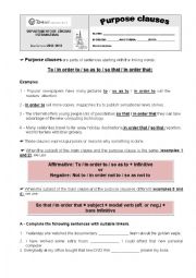 English Worksheet: Purpose clauses