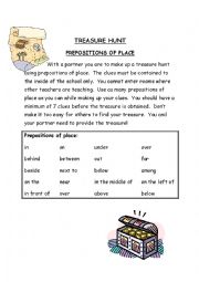 English Worksheet: Treasure Hunt - Prepositions of Place