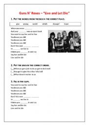 Guns N’ Roses – “Live and Let Die” lyrics worksheet