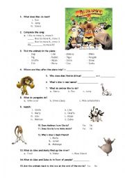 English Worksheet: Magadascar 2