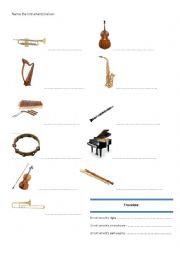 English Worksheet: Instruments