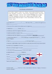 English Worksheet: England - general knowledge quiz