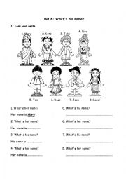 English Worksheet: What his/her name?