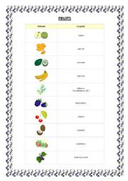 English Worksheet: FRUITS VOCABULARY