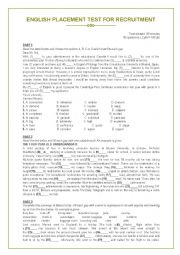 English Worksheet: PLACEMENT TEST FOR RECRUITMENT