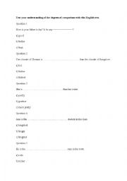 English Worksheet: degree of comparisson
