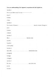 English Worksheet: degree of comparisson