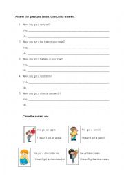 English Worksheet: Have/ Havent