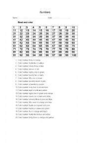 English Worksheet: Numbers and colors