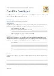 English Worksheet: Cereal Box Book Report Project