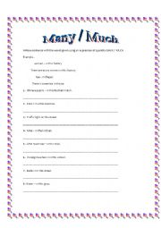 English Worksheet: Countable / Non countable MUCH MANY