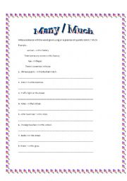 English Worksheet: Countable / Non countable MUCH MANY