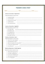 English Worksheet: Passive Voice Test/ Answer Key