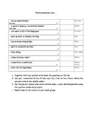 English Worksheet: Find somebody who ...
