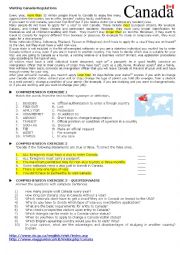 English Worksheet: VISITING CANADA REGULATIONS