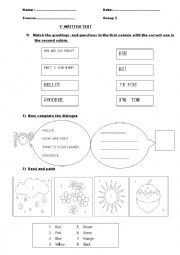 English Worksheet: Test: : colours and greetings 