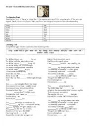 English Worksheet: Song activity - Because you loved me