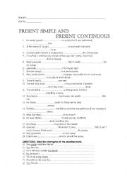 English Worksheet: Simple Present vs Present continous