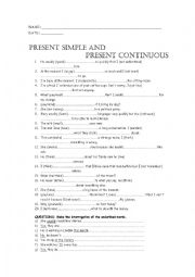 English Worksheet: Simple Present vs Present continous