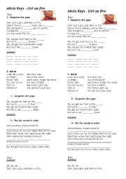 English Worksheet: Alicia Keys - Girl on fire