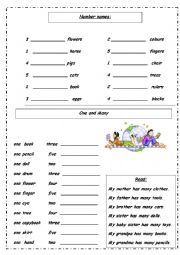 English Worksheet: Number Names and Plurals
