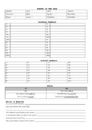 English Worksheet: Months of the Year, Numbers and Dates