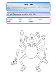English Worksheet: Color figure as the table below spider lady.