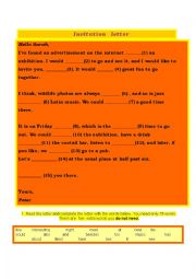 English Worksheet: invitation letter-gapfilling and more exercises with key