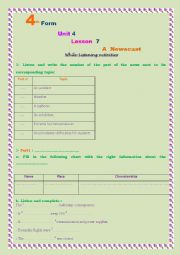 English Worksheet: 4th Form-Unit 4-Lesson 7-A newscast(modified)