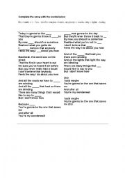 English Worksheet: Song- wonderwall