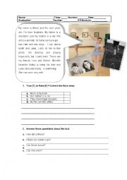 English Worksheet: Test Reading/comprehension