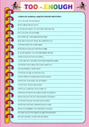 English Worksheet: Too - Enough (new version)