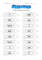 English Worksheet: sight words 1