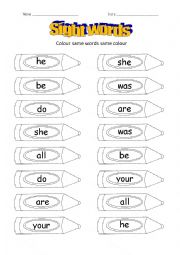 English Worksheet: sight words 3